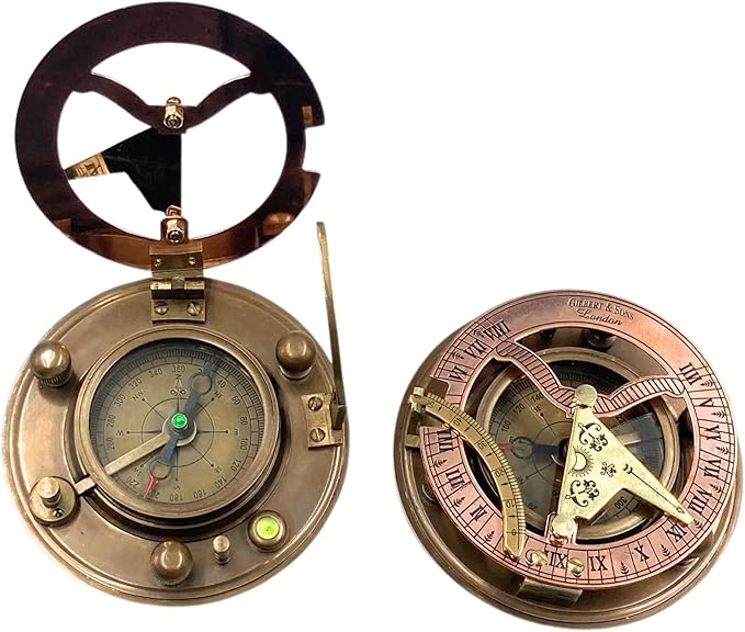 Gilbert and Sons Antique Brass Sundial Compass 4 inches