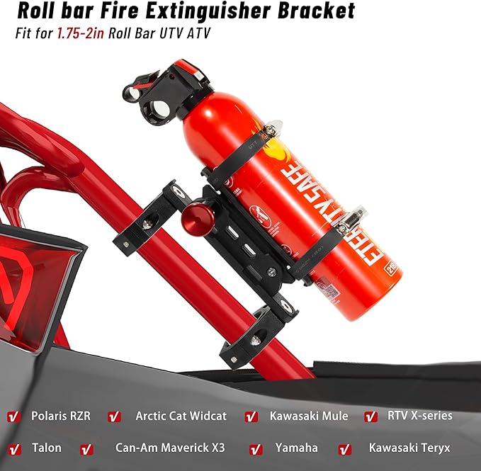 UTV Fire Extinguisher Mount Kit- Quick Release Roll Bar Fire Extinguisher Holder with Aluminum Bracket for Any Vehicle with 1.75"-2" Roll Bar, Compatible with Polaris RZR/Can Am X3/Jeep Wrangler