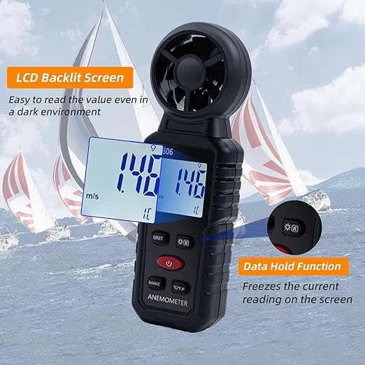 Mcbazel 3 in 1 Handheld Digital Anemometer Wind Meter, High Precision Wind Speed Measuring, Digital Wind Speed Meter with Backlight for HVAC, Sailing, Fishing, and Indoor Outdoor Use
