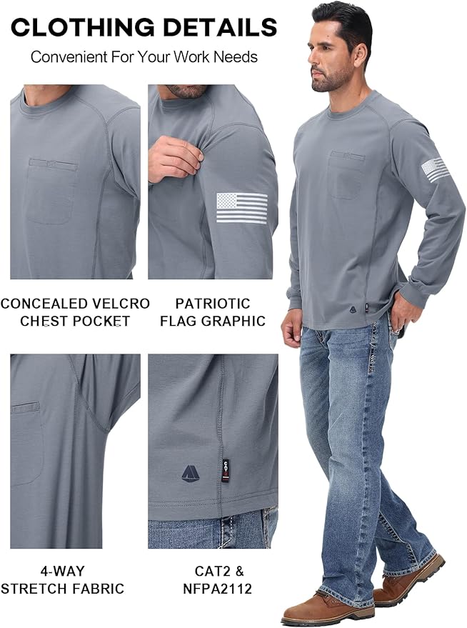 FR Shirts for Men 5.5OZ Lightweight Stretch Patriot Baseball T-Shirt Work Shirt