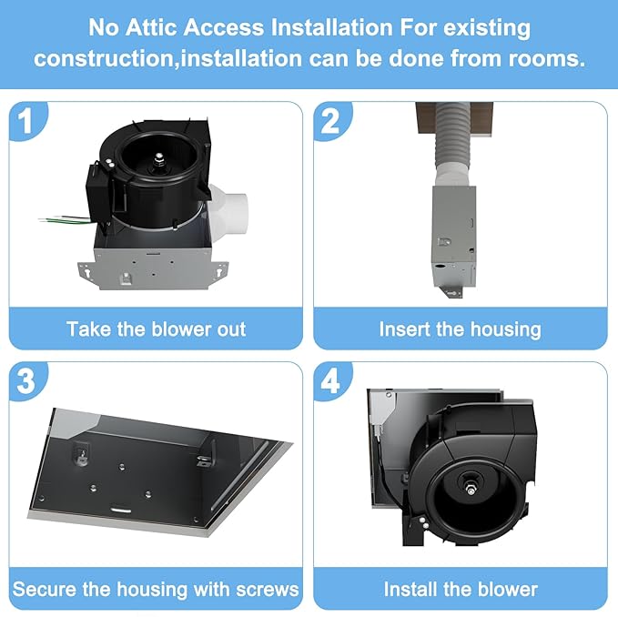 Bathroom Exhaust Fan, 50 CFM,1.0 Sone DC Motor,Quiet Bathroom Fan with No Attic access Needed Installation, Ceiling Mounted,Energy Star Certified Ventilation Fan, 3inch Duct,White