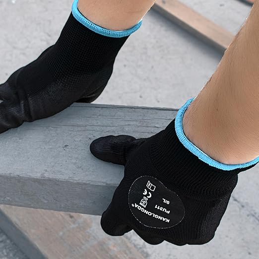 Kebada Safety Work Gloves,240 Pairs Bulk Pack, PU Coated, Ideal for Warehouse, Construction, Gardening and Mechanics, Black, Small