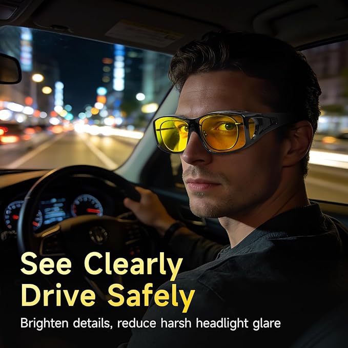 Night Driving Glasses Night Vision Glasses Fit Over Glasses Polarized Anti-Glare UV400 Gift for Men Women