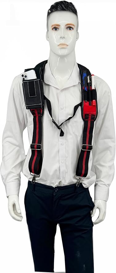 Tool Belt Suspender for Men 4 Point Padded with Attachment Loops, WristBand Pouch Pocket for Construction Worker