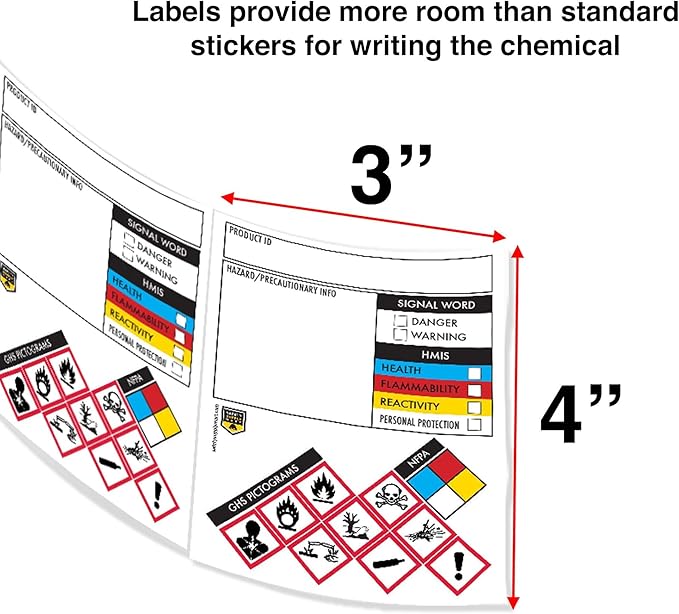 Performore SDS OSHA Chemical Safety Labels | 3x4 Inch MSDS Stickers with GHS HMIS Pictograms |Industrial OSHA‑Compliant Safety ID Tags | 100 Stickers Per Roll