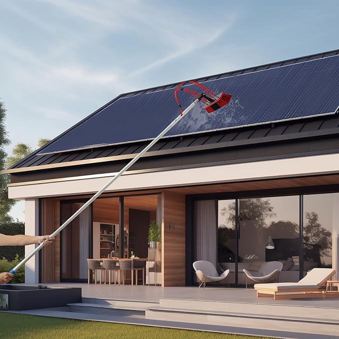 Outdoor Window Cleaning Pole Kit Washing Equipment with 9×3.28ft Poles & 180 Degree Brush Head Window Washing Equipment Solar Panel Cleaning Kit for Cleaning High Windows, Photovoltaic Solar Panels