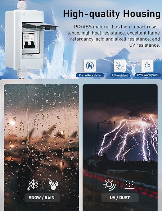 DIHOOL AC DC Miniature Circuit Breaker with IP65 Din Box, 15 Amp Dual Pole 12V-400V, Non Polarized, Solar Panel Disconnect Switch, PV Array Shut Off Isolator