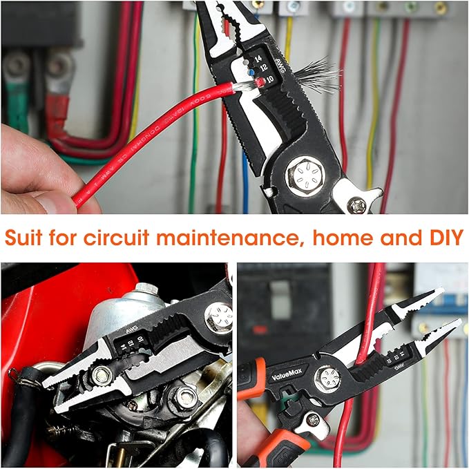 ValueMax 6-in-1 Wire Stripper and Crimping Tool, 8.5" CR-V Multifunctional Professional Cutter for Electric Cable