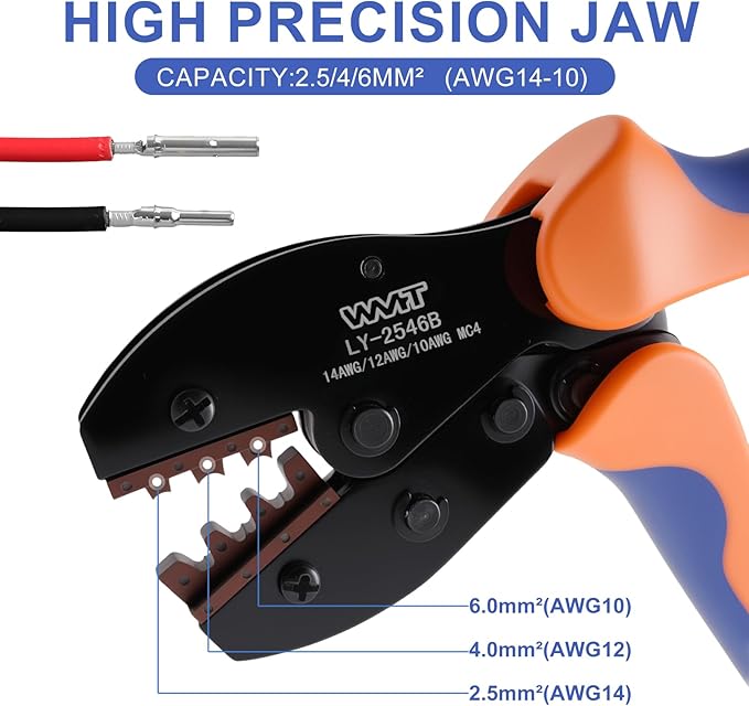 WMT Solar Crimping Tool for MC4 Connectors, Professional PV Cable Crimper for 14-10AWG(2.5/4/6mm²), Solar Panel Connectors Wire Installation