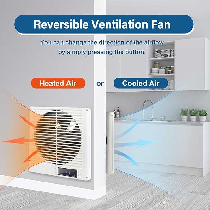 20W 8” Room to Room Fan 10-Speed RC Two-Way Reversible Airflow Through Wall with Temperature and Timer Setting In-Wall Vent Fan