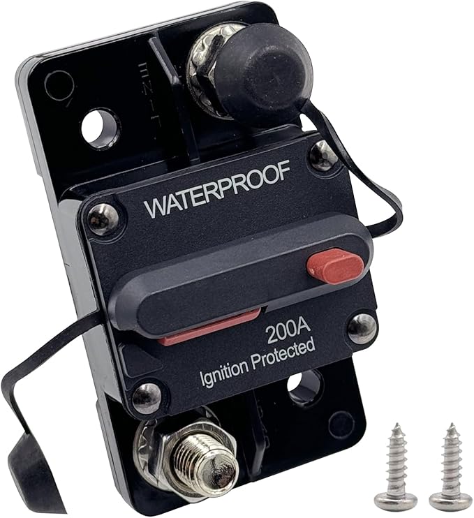 200A Circuit Breaker, Ampper Surface Mount DC 12V-48V Waterproof Thermal Circuit Breaker Fuse with Manual Reset/On-Off for Boat Trolling Motor Auto Audio Solar and More