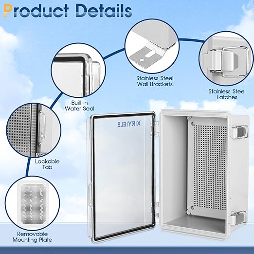 Waterproof Outdoor Project ABS Plastic Junction Box IP67 Weatherproof Dustproof Enclosure with Hinged Cover, Mounting Plate,Wall Brackets for Power Project (Clear, 11"x7.5"x5.5")