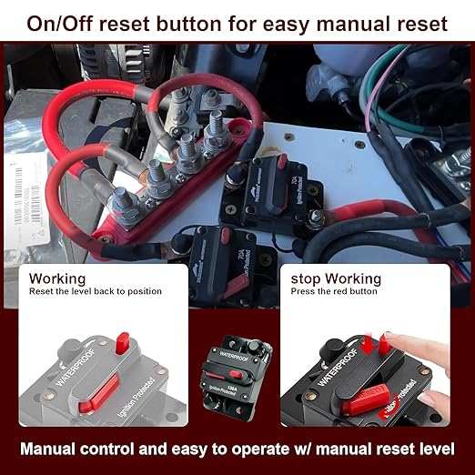 Circuit Breaker DC 12V-48V Fuse Manual Reset for Boat Trolling Motor Marine ATV Trailer Vehicles Stereo Audio Electronic Battery Solar System Protection (150Amp)