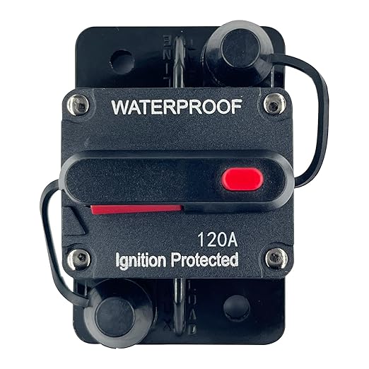 120 Amp Circuit Breaker Resettable Fusewith Manual Reset Switch Button Waterproof 12V-48V DC for Boat Trolling Motor Marine ATV Trailer Vehicles Stereo Audio Electronic Battery Solar System