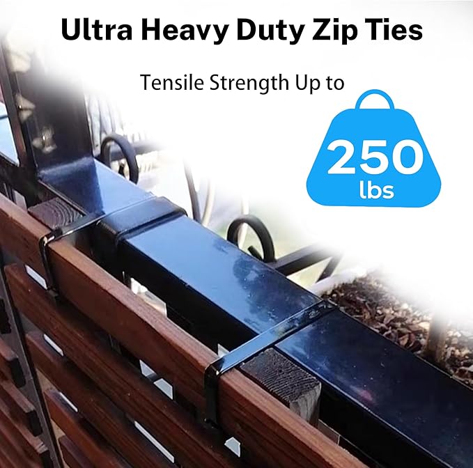 Long Zip Ties Heavy Duty 24 inch 250 Pcs, Large Cable Ties with 250 lbs Tensile Strength Ultra Stong Plastic Tie Wraps, Black
