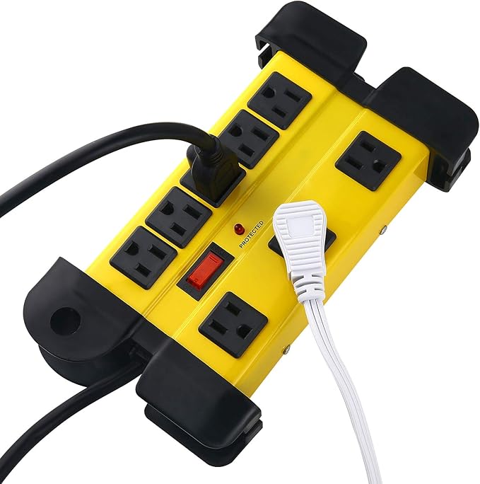 CCCEI Heavy Duty Surge Protector - 8 Outlet Power Strip with 1200 Joules, Metal with 6FT Extension Cord and Wide Spaced, Yellow