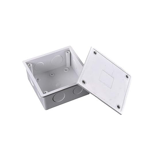 Co. 4" x 4" x 3" PVC Plastic Junction Conduit Box with Pre Molded 3/4" & 1/2" Conduit Holes, Easy to knock out covers, Metal screws