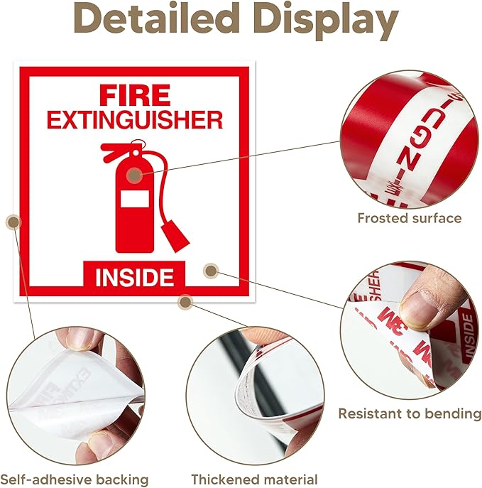 4 PCS Fire Extinguisher Inside Sign Stickers, Self-Adhesive Waterproof and Fade-Resistant Vinyl Fire Safety Label Decal for Business,Home,Trucks,Fire Extinguisher Boxes,Hydrant Containers