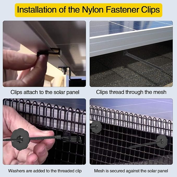 Solar Panel Bird Guard Fastener Clips,50 Sets Critter Guard Fasteners,Premium Nylon Solar Panel Clips for Attaching Wire Mesh to Solar Panels,Critter Guard Kit for Bird Pigeon Fence