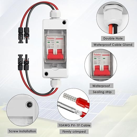 Solar Panel Disconnect Switch, Solar Disconnect Switch IP Water Proof DC Outdoor PV Miniature Circuit Breaker for Outdoor PV or AC Stystem and Home (63, Amps)