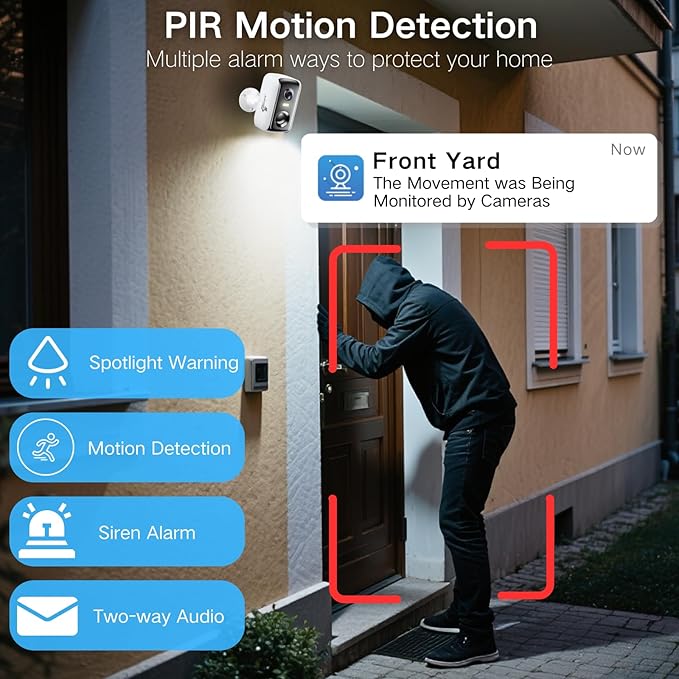 Security Cameras Wireless Outdoor, WIFI Cameras for Home Security with AI Motion Detection Spotlight Siren, Solar Panel Battery Powered, 2K Color Night Vision, 2-Way Talk, Waterproof, Cloud/SD Storage