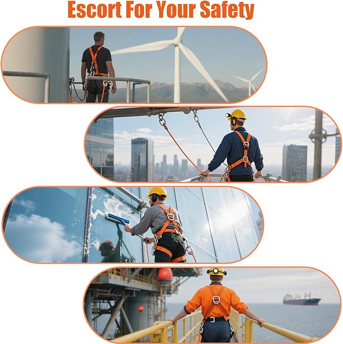 Safety Harness Fall Protection Kit,INTERNAL Shock Absorbing Landyard&Hook Full Body Safety Harness for Construction,Roofing Work Harnesses,OSHA/ANSI Compliant(Orange)