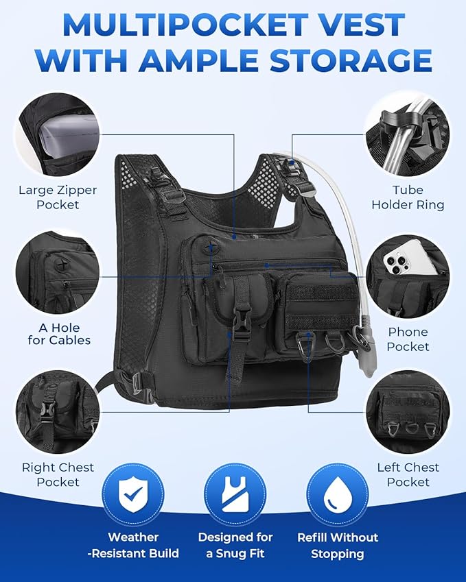 Running Vest with 2L Water Bladder, Hydration Backpack with Adjustable Straps, Lightweight & Breathable Design, Reflective Chest Pack for Men & Women, Ideal for Running and Cycling