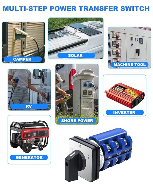 Multi-Transfer Switch AC 660V 63A 3 Positions 12 Terminals - Changeover Selection Switch for RV, Camper and Boat