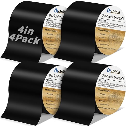 4 Rolls Butyl Joist Tape for decking, 4 Inch x 50 Feet Weatherproof Butyl Sealant Deck Tape Joist-Beam Deck Joist Tape Bulk for Wood Joists Decks Beams Roof