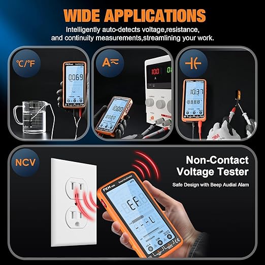 FKM Digital Multimeter Tester Auto-Ranging TRMS 6000 Counts Smart Rechargeable Voltmeter Electrical Tester Measures AC/DC Current,Voltage,Capacitance,Resistance,NCV,Amp,Ohm,Diodes,Countinuity,Temp