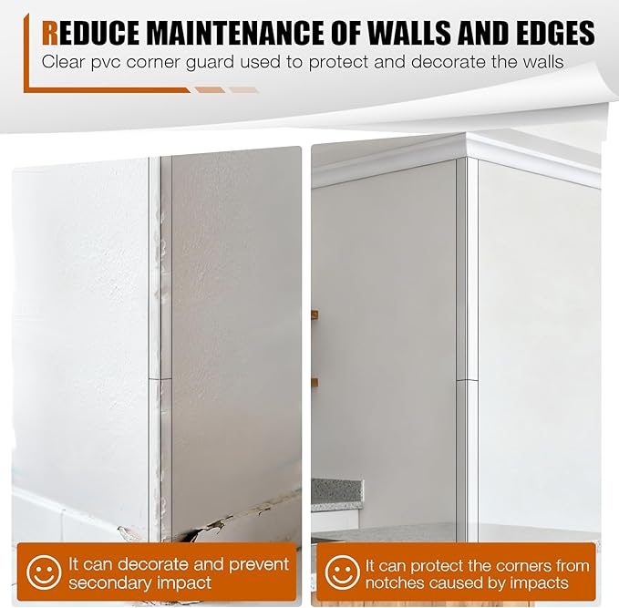 2 Pack Wall Corner Protector 31.5'', Self Adhesive Corner Protectors for Walls, Easy to Install Edge Guard Strip for Furniture Cabinet Shelf Drywall Baseboard Desk, 31.5in x 1.18in, Clear