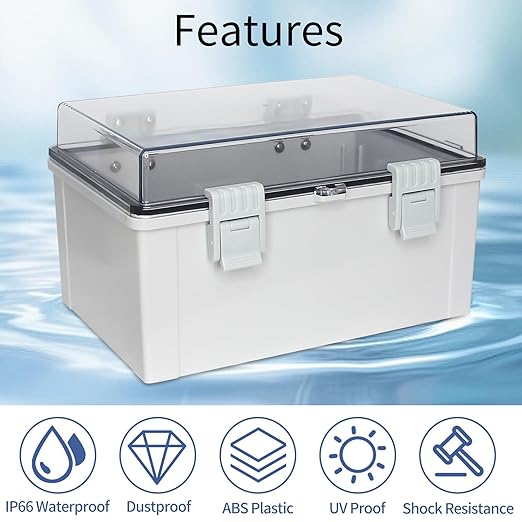 Waterproof Outdoor Junction Box IP66 ABS Plastic Electrical Box Universal DIY Project Box for Indoor/Outdoor Use with Wall-Mount Bracket Clear (11.8"x7.8"x6.6")