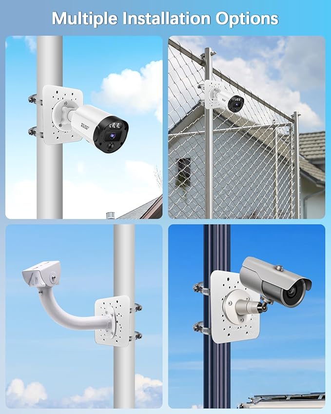 Universal Vertical Pole Corner Mount Bracket for Security Camera, Stainless Steel Pole Mount Adapter with 4 Loops, CCTV Cameras Mounting Brackets, Solar Panel Clamp
