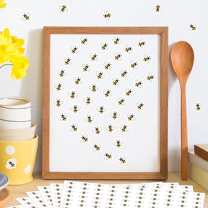JarThenaAMCS 2400Pcs Summer Mini Bee Sticker Cartoon Paper Small Decals Cute Yellow Buzz Bee Self-Adhesive Stickers for Holiday Envelopes Scrapbook Gifts DIY Supplies, 0.5 in