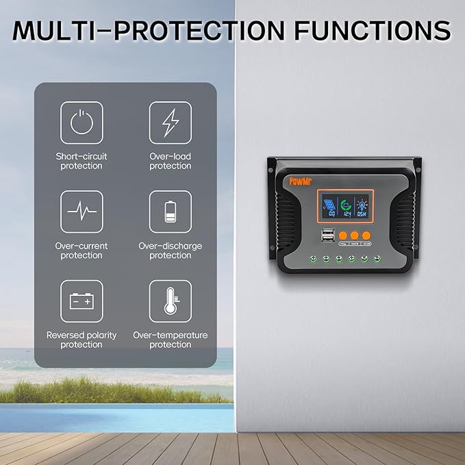 PowMr 30A PWM Solar Charge Controller, 12V 24V 36V 48V Auto, LCD Display and Dual USB Output, Fit for AGM, Gel, FLD, Lead-Acid and Lithium Battery【Update Version】