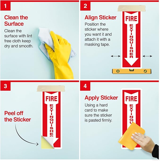 OLANZU Pack of 12 Fire Extinguisher Stickers 4"x 12"- 5 Mil Vinyl - Fire Extinguisher Sign for business with Arrow- Durable Self Adhesive, Weatherproof and UV Protected-Ideal for Office, Home and Outdoor places