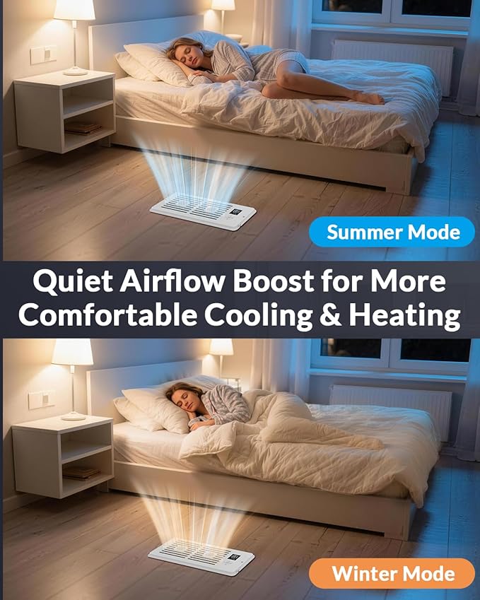 Register Booster Fan for 4” x 12” Air Registers, Quiet Operation, Helps Improve Heating & Cooling Airflow, 10-Speed Smart Vent Booster Fan with Remote for Bedrooms, Living Rooms & Older Homes
