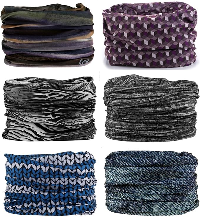 KINREE Neck Gaiter 6 Pack, Multifunctional Headwear UV Protection Breathable Headband Face Mask for Men Women Outdoor Sports