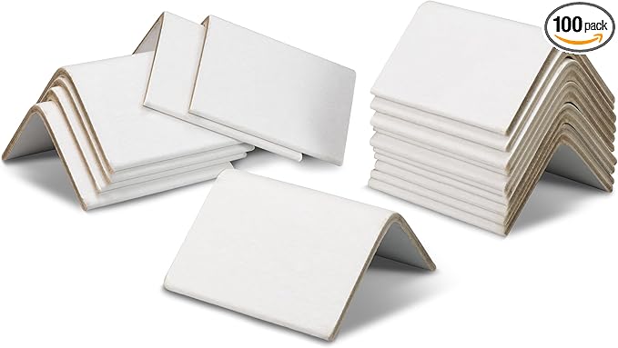 IDL Packaging Cardboard Edge Protectors 2" x 2" x 3", Pack of 100, White, 0.120" Thick - Reinforced V-Board Edge Guards for Pallet - Regular-Duty Cardboard Corners for Shipping