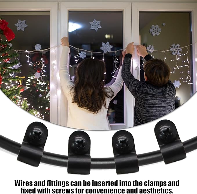60 Pcs R-Type Cable Clip Wire Clamp, 1/4 Inch Nylon Cable Clamp Rope Light Mounting Clips Wire Fasten with 60 Screws for Wire Management and Cable Management