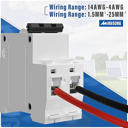 DC Solar Panels Disconnect Switch 20 Amp Solar Shut Off Switch 12V-400V 2 Poles Small Miniature Circuit Breaker for PV Homes, AC 110V DIN Rail MCB