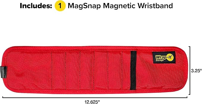 MagSnap Magnetic Wristband by Wrap-It Storage - Red - Great Gift for Dad Tool Belt and Screw Holder