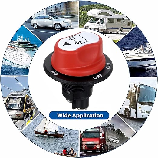 Jtron Car Battery Disconnect Switch MAX.50V DC 50A Cont 75A INT Battery Master Cut Off Isolator Switch Waterproof for Car Motorcycle Marine Boat Auto Camper RV ATV UTV Vehicles (NO-OFF-OUT/50A)