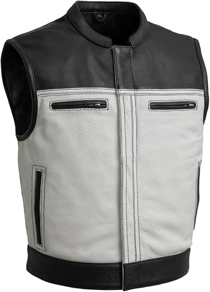 First Mfg Co Lowrider Mens Motorcycle Biker Riding Armor Club Style Black Leather, Twill, Moto Mesh, Perforated Vest