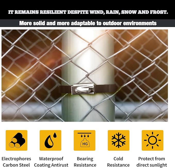 Black Metal Zip Ties Heavy Duty Outdoor 11.8 Inch 100pcs 304 Stainless Steel UV-Resistant Cable Ties for Chain Link Fence Parts, Poultry Fence Fixing & Exhaust Wrapping