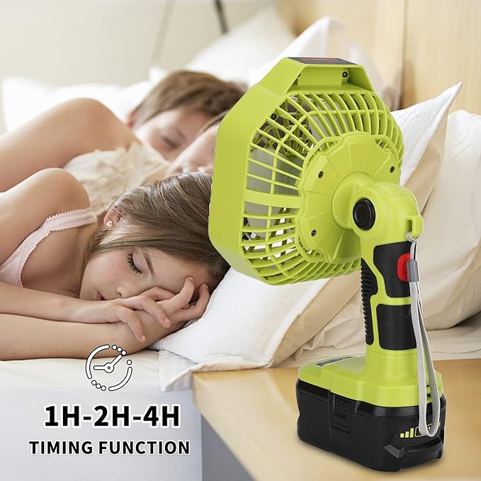 Taingwei Cordless Fan with Remote for Ryobi 18v Battery,Portable Fan with 3 Energy Efficient Speed Settings and Dimmable Led Light (TOOL ONLY)