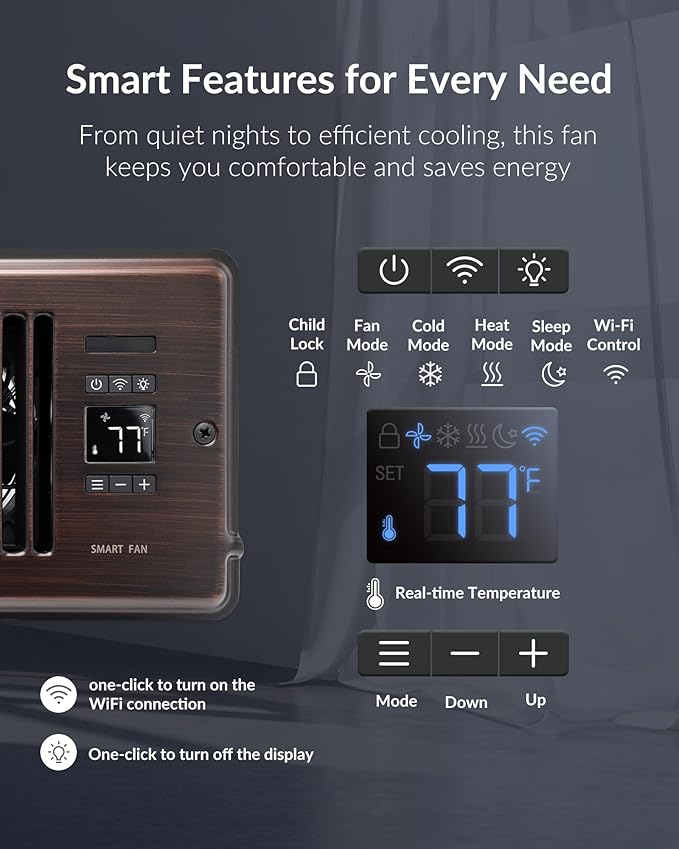Super Quiet Register Booster Fan for 6" x 10" Register Holes, Smart Register Vent with Dual Intelligent Thermostat and WIFI App Control, Heating Cooling AC Vent Fan (ORB)