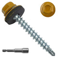 250pcs #10 x 1-1/2" Yellow Hex Head Self-Drilling Metal Roofing Screws, EPDM Washer, Colored Head, Wood Screws, Sheet Metal Roof Screw with Hex Driver Bit (Yellow, 1-1/2 in)