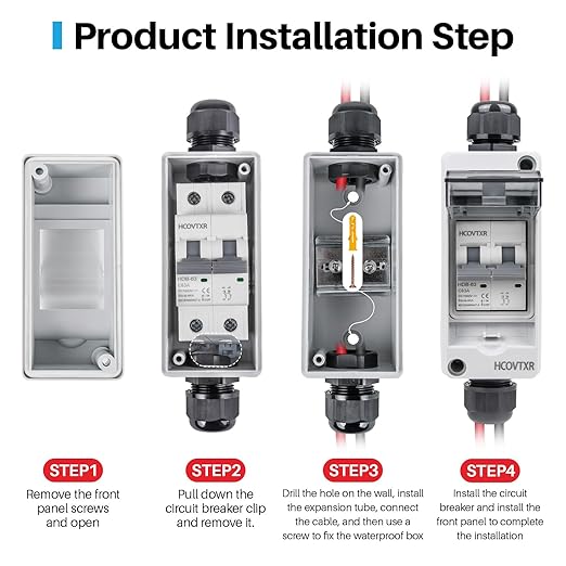63 Amp Solar Panel Disconnect Switch,1000V DC Miniature Circuit Breaker with IP65 RV Breaker Box for Solar