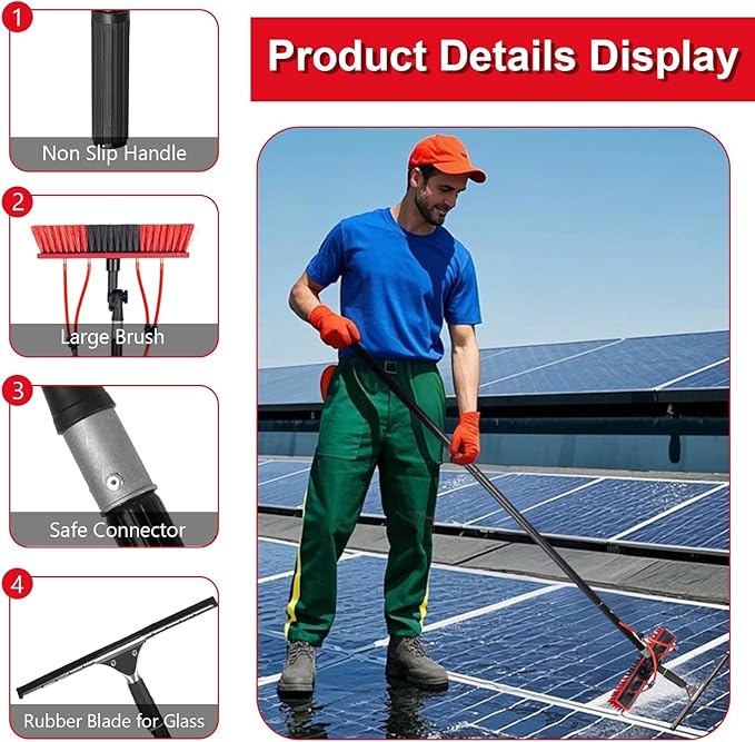 Long Reach Solar Panel Cleaning Brush Kit, Telescopic Cleaning Brush, Water Fed Pole Kit, Adjustable Water Fed Pole & Dusting Brushes for Window,Outdoor Window Roof Cleaner Kit(24FT/7.2M)
